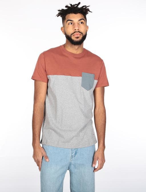 Iriedaily Iriedaily, Block Pocket Tee, grey red, L