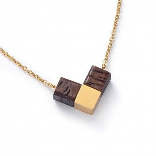 Kerbholz Kerbholz, Heart Cube Necklace, walnut/gold