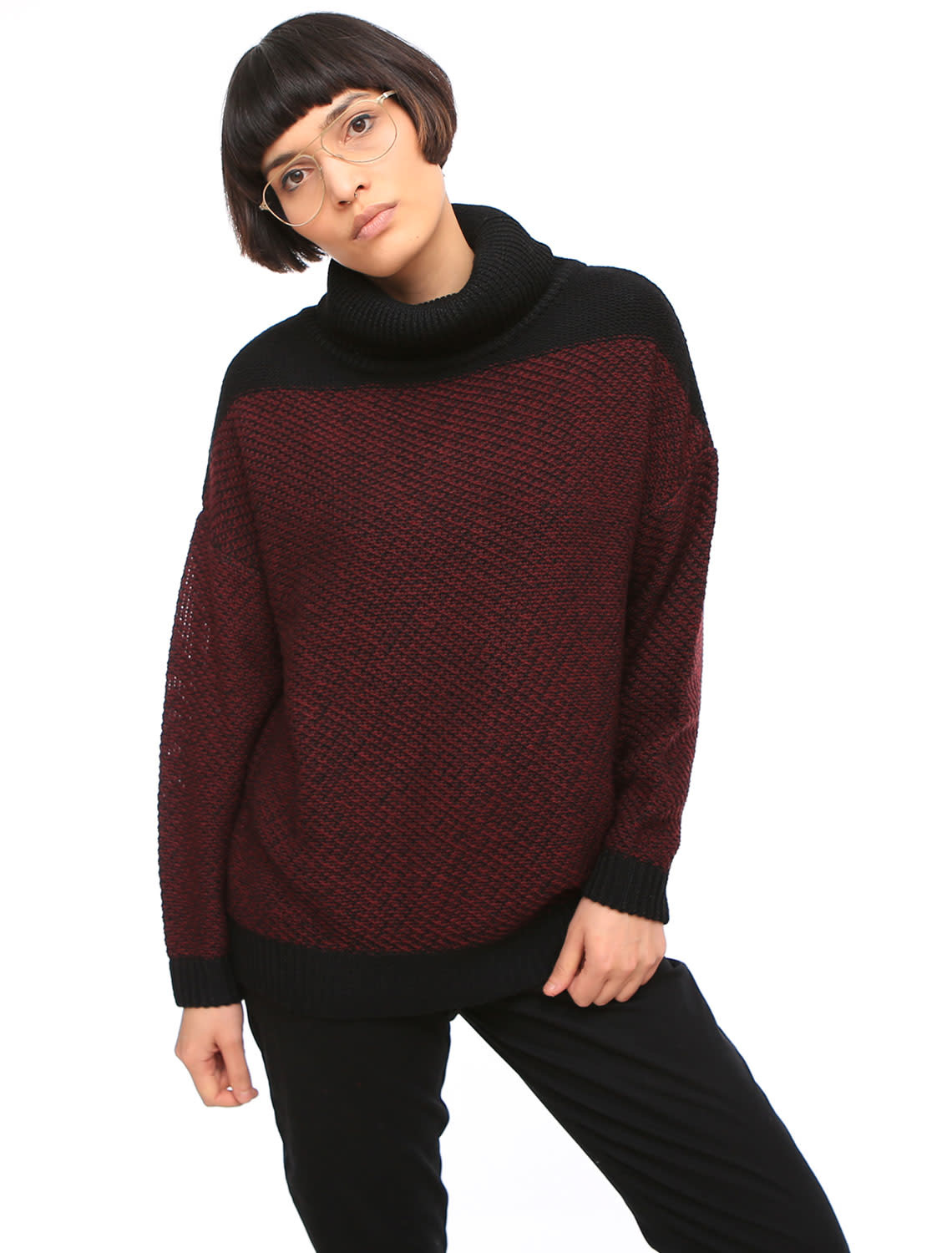 Iriedaily Iriedaily, Block Turtle Knit, maroon mel., M