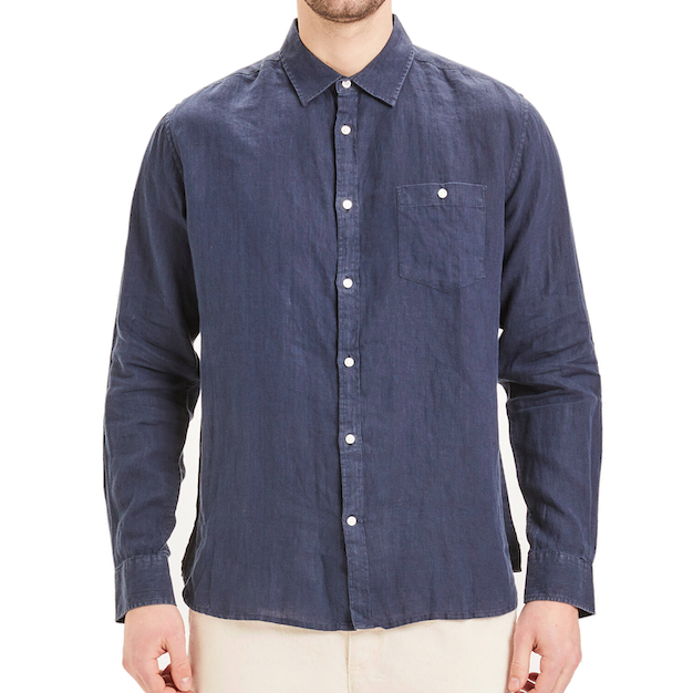 KnowledgeCotton Apparel KnowledgeCotton, Larch LS linen shirt, total eclipse, M