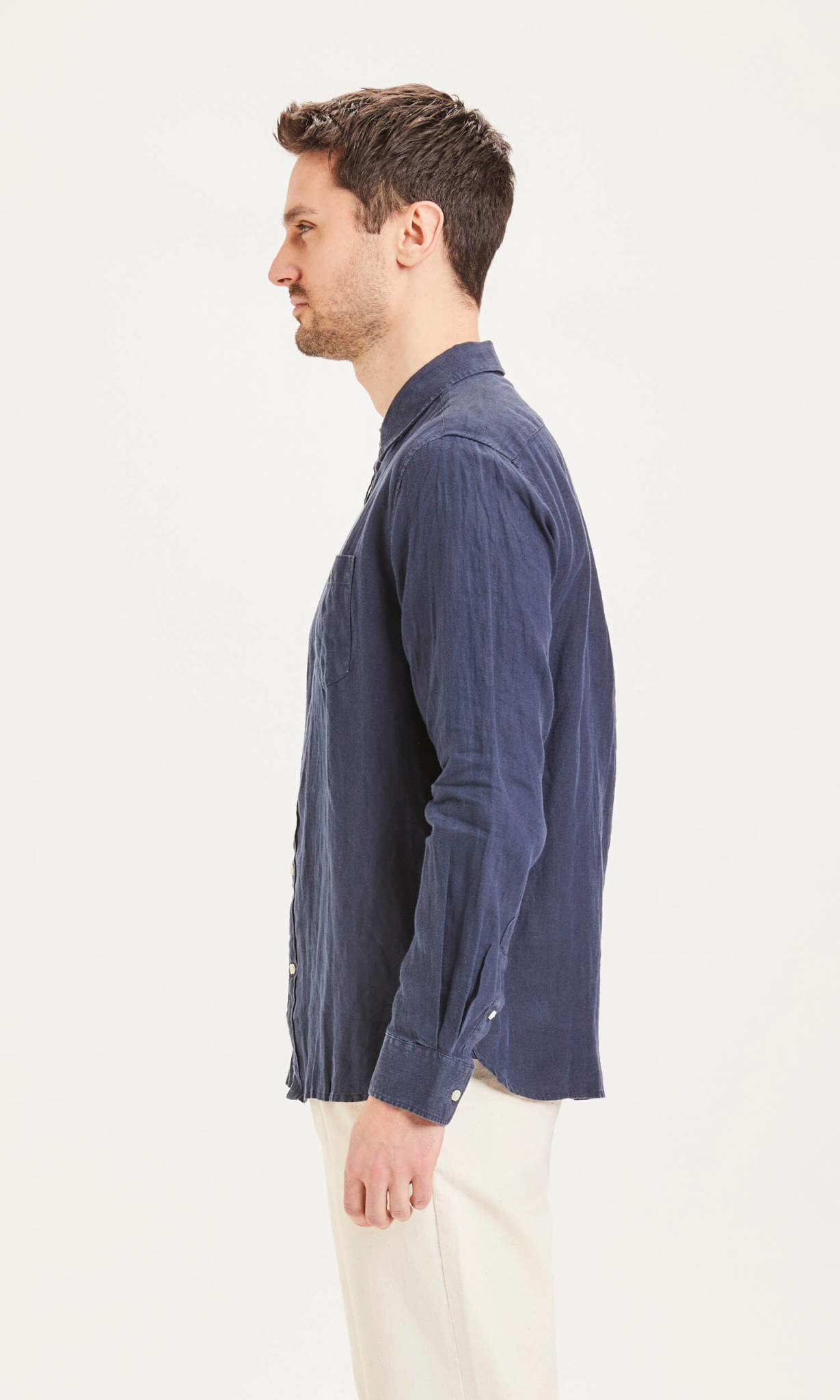 KnowledgeCotton Apparel KnowledgeCotton, Larch LS linen shirt, total eclipse, M