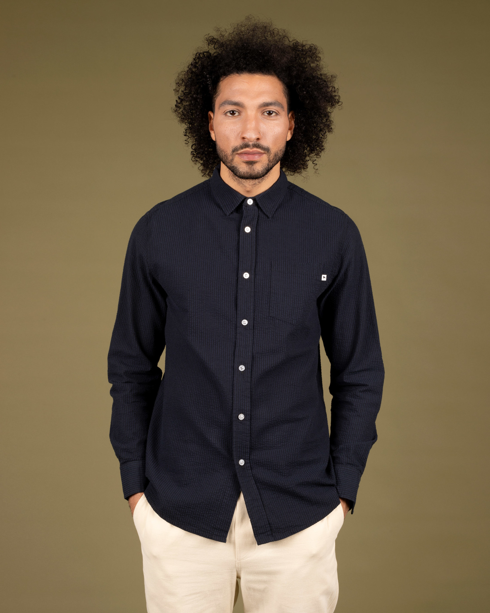 Wemoto Wemoto, Twain Seersucker, black-navy blue, L