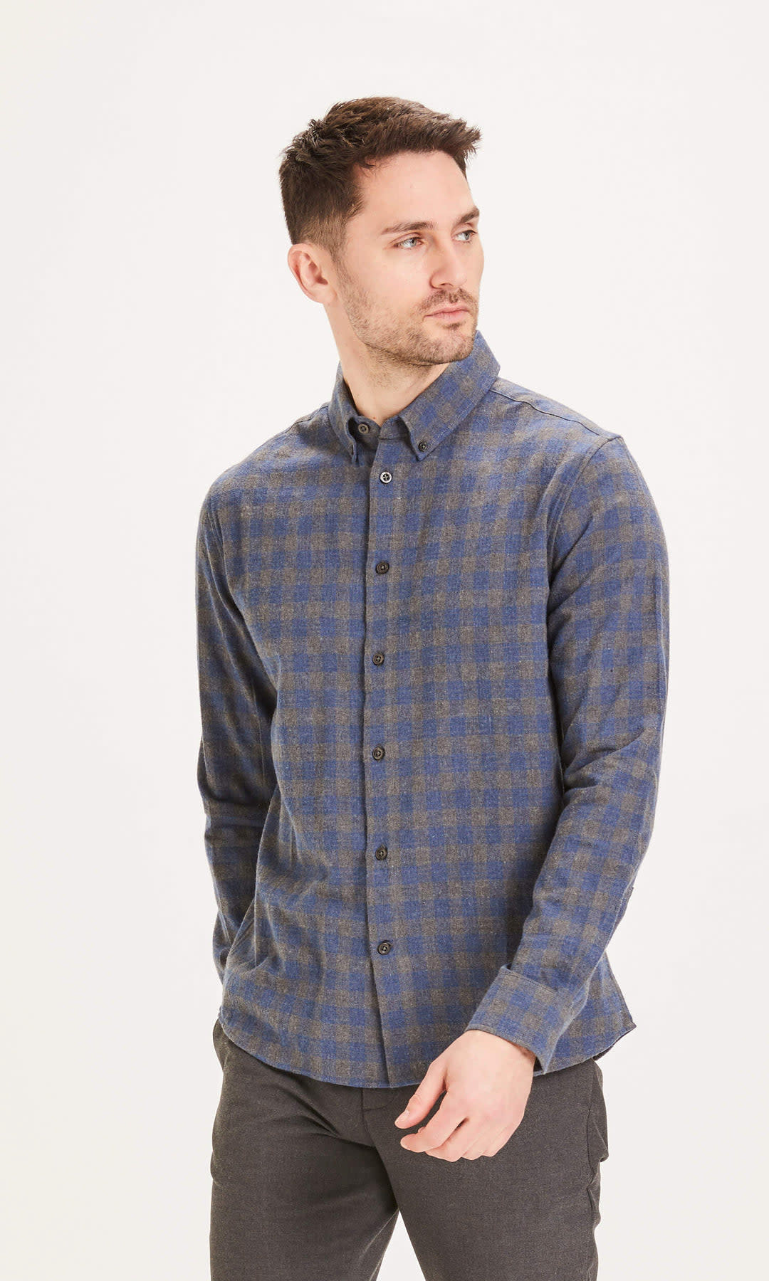 KnowledgeCotton Apparel KnowledgeCotton, Larch Checked Shirt, dark grey melange, M