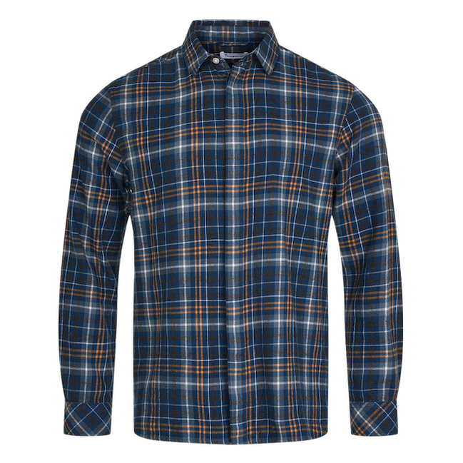 KnowledgeCotton Apparel KnowledgeCotton, Big checked flannel relaxed fit shirt, estate blue, S