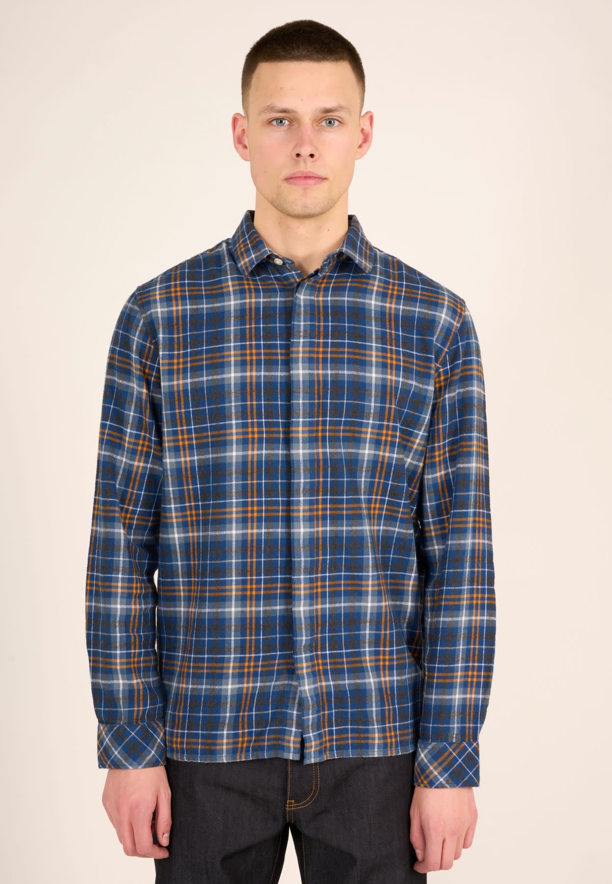 KnowledgeCotton Apparel KnowledgeCotton, Big checked flannel relaxed fit shirt, estate blue, M