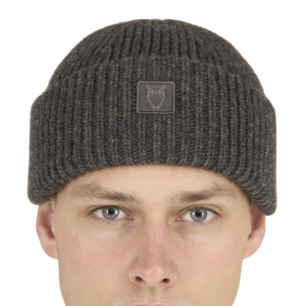 KnowledgeCotton Apparel KnowledgeCotton,  Wool Rib low Beanie, dark grey