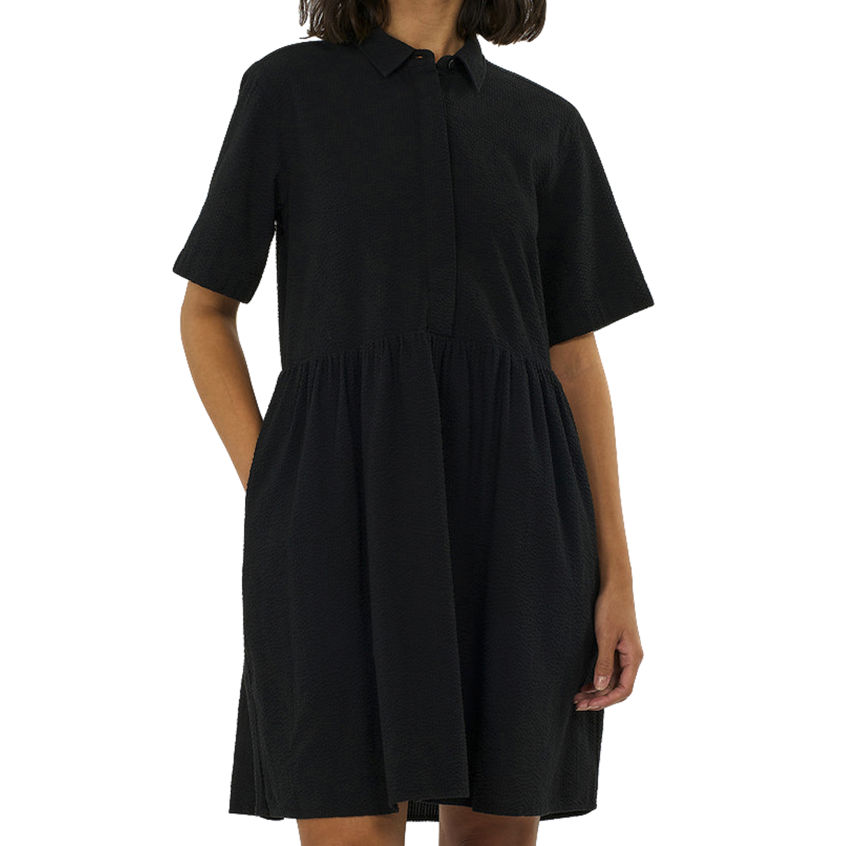 KnowledgeCotton Apparel KnowledgeCotton, Seersucker short shirt Dress, black jet, L