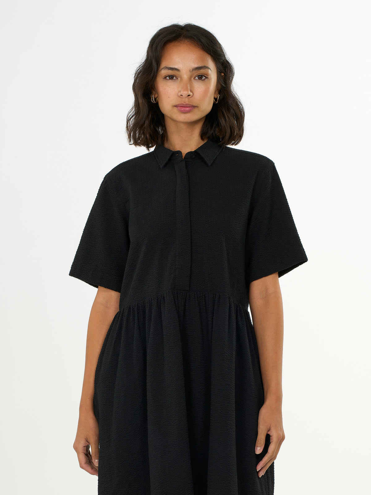 KnowledgeCotton Apparel KnowledgeCotton, Seersucker short shirt Dress, black jet, S