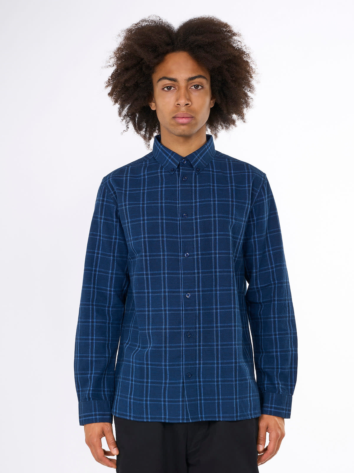 KnowledgeCotton Apparel KnowledgeCotton, Costum Checked Linen, navy check, S