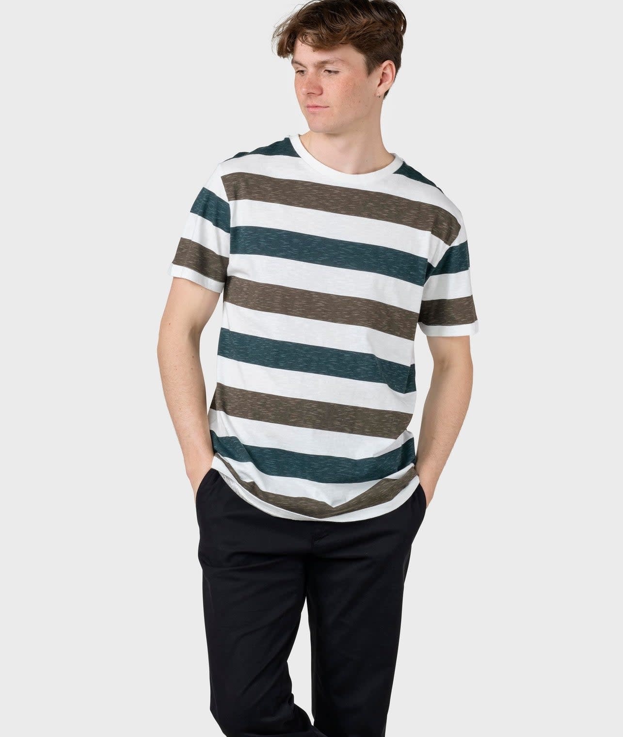 Klitmøller Klitmøller, George Tee, olive/moss green stripes, XL