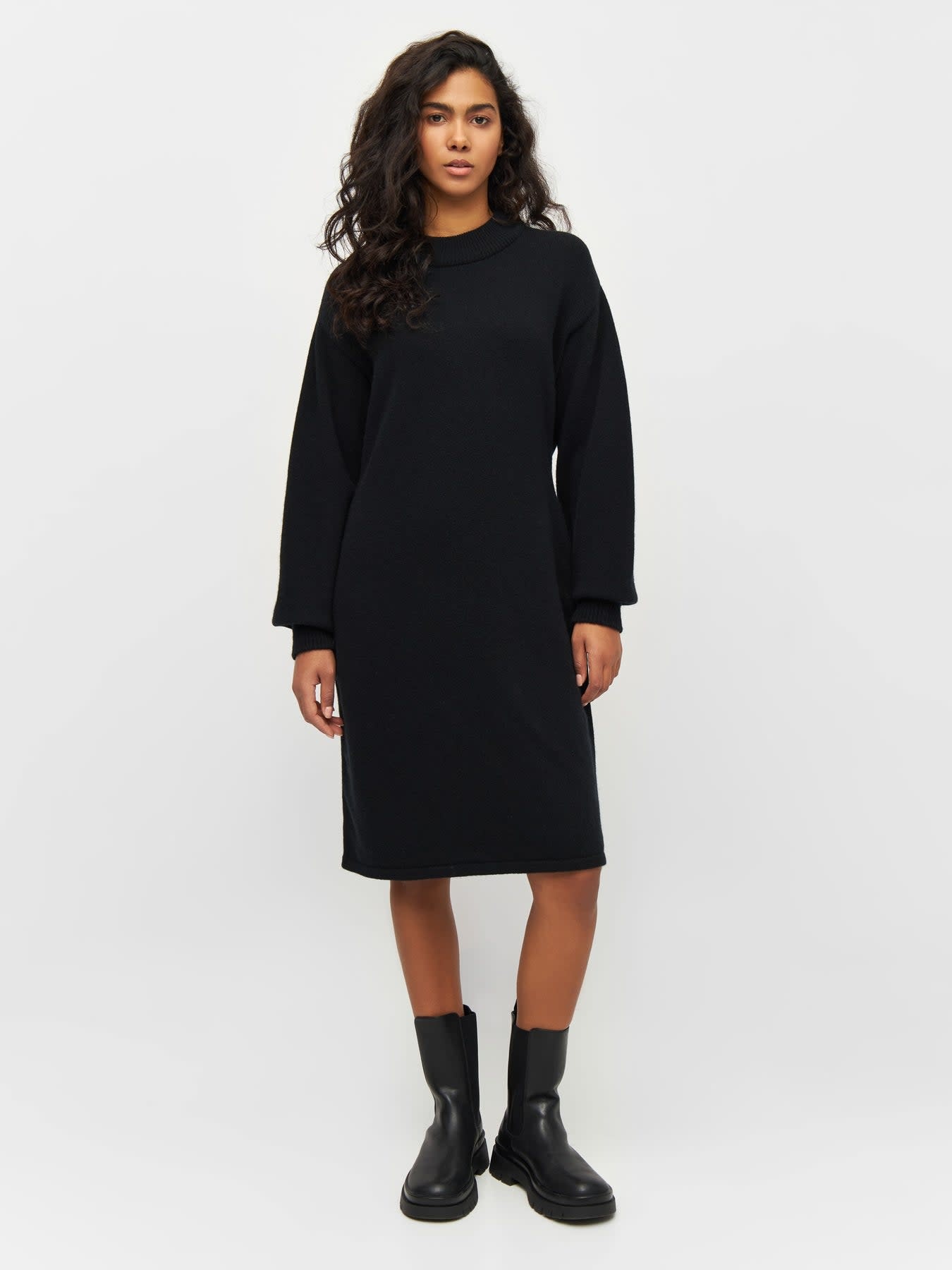 KnowledgeCotton Apparel KnowledgeCotton, Wool Crew Mid Dress, black jet, XS