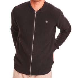 KnowledgeCotton Apparel KnowledgeCotton, Pique Badge Knit O-Neck Zip, black jet, XL