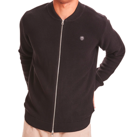 KnowledgeCotton Apparel KnowledgeCotton, Pique Badge Knit O-Neck Zip, black jet, L