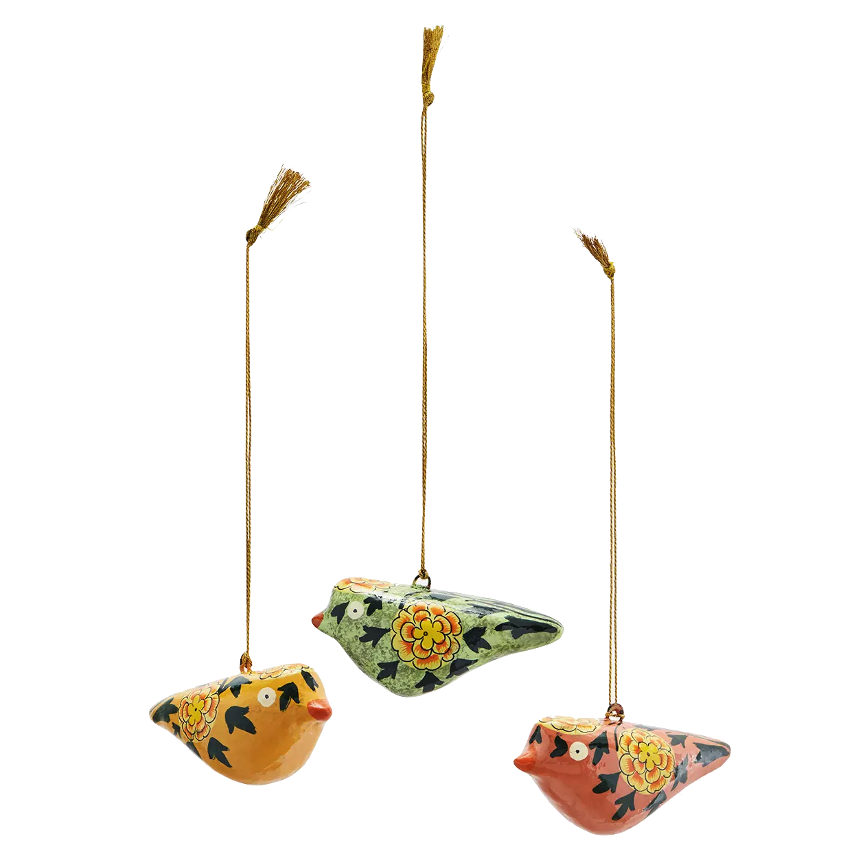 Madam Stoltz Madam Stoltz, Paper Mache Birds, peach/yellow/green, 3er Set