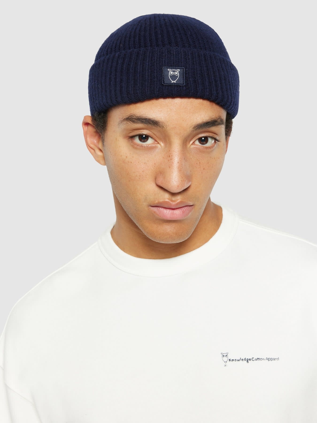 KnowledgeCotton Apparel KnowledgeCotton,  Wool Rib low Beanie, total eclipse
