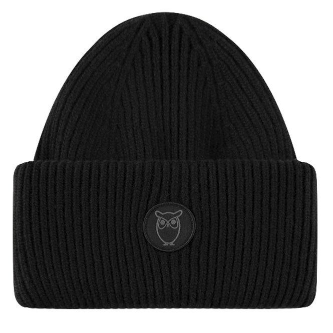 KnowledgeCotton Apparel KnowledgeCotton, Wool Rib Beanie, black jet