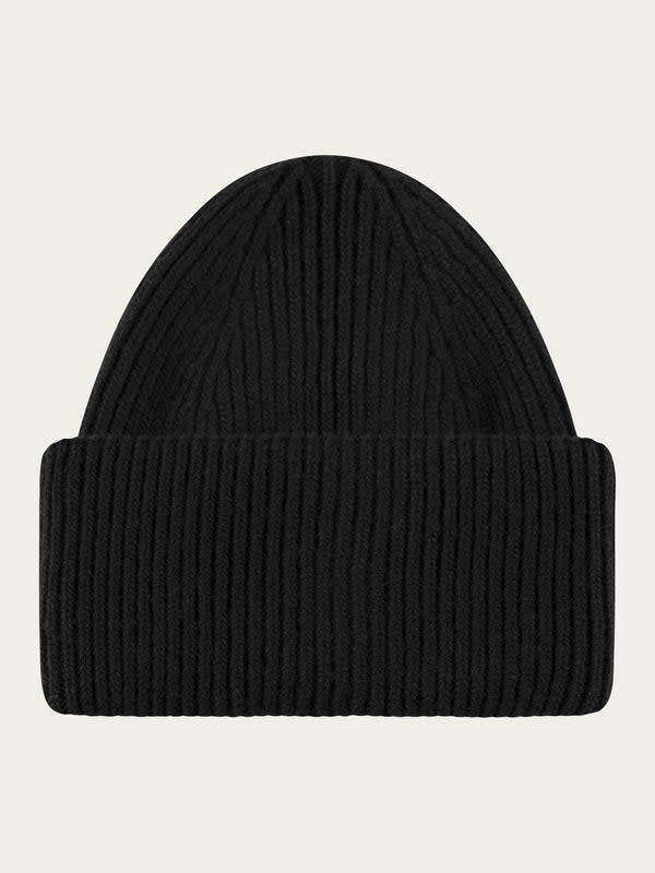 KnowledgeCotton Apparel KnowledgeCotton, Wool Rib Beanie, black jet