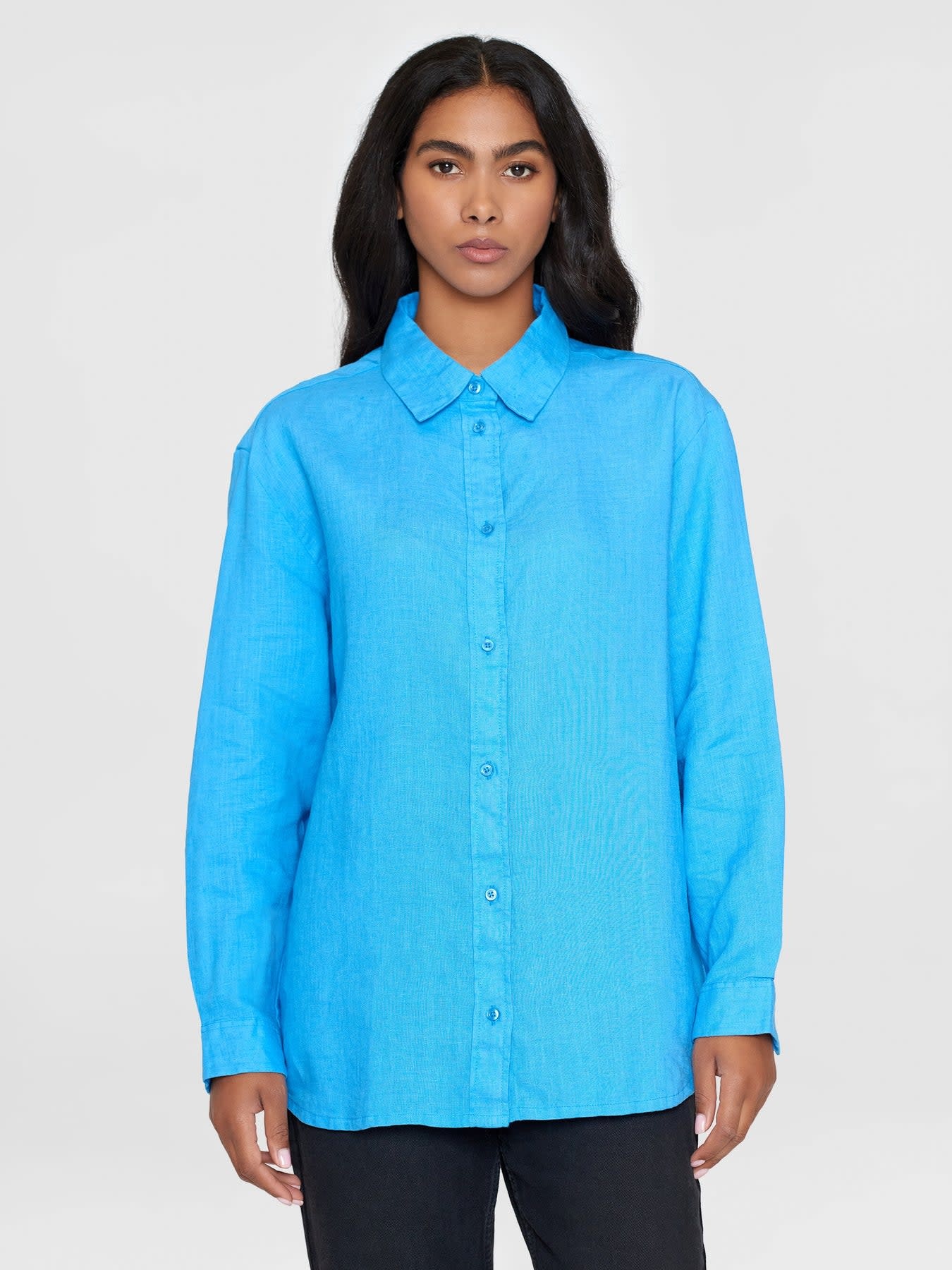 KnowledgeCotton Apparel KnowledgeCotton, Loose Linen Shirt, malibu blue, S