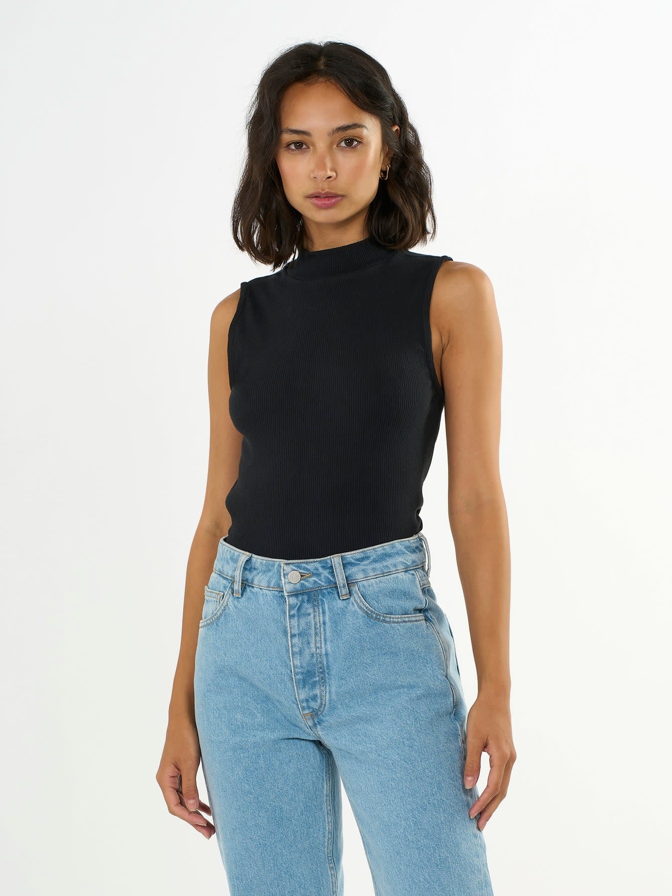 KnowledgeCotton Apparel KnowledgeCotton, High Neck Rib Top, black jet, XS