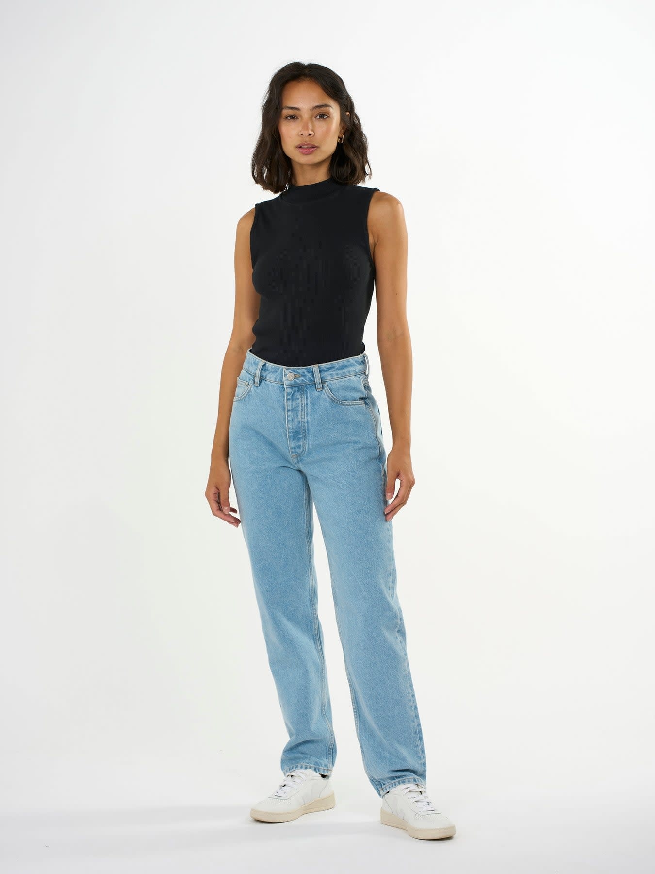 KnowledgeCotton Apparel KnowledgeCotton, High Neck Rib Top, black jet, XS