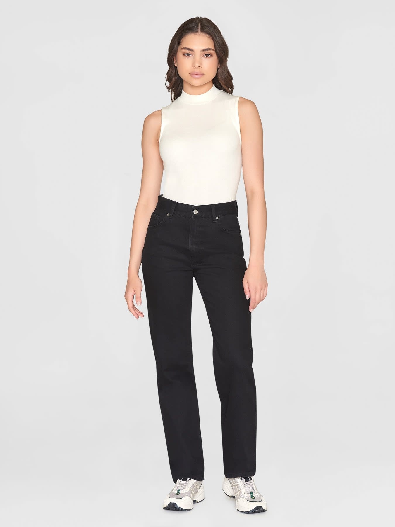 KnowledgeCotton Apparel KnowledgeCotton, High Neck Rib Top, star white, S