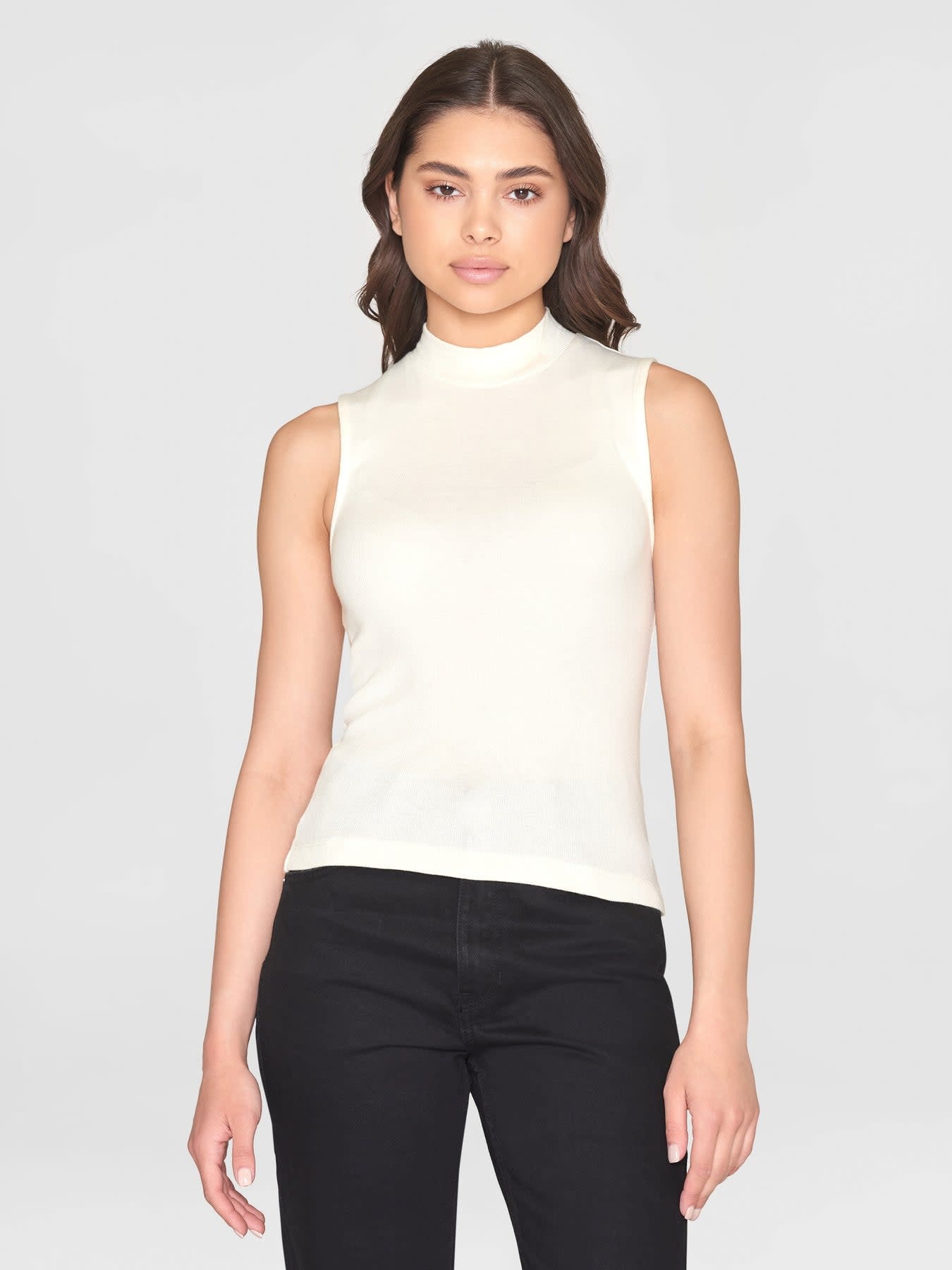 KnowledgeCotton Apparel KnowledgeCotton, High Neck Rib Top, star white, XS