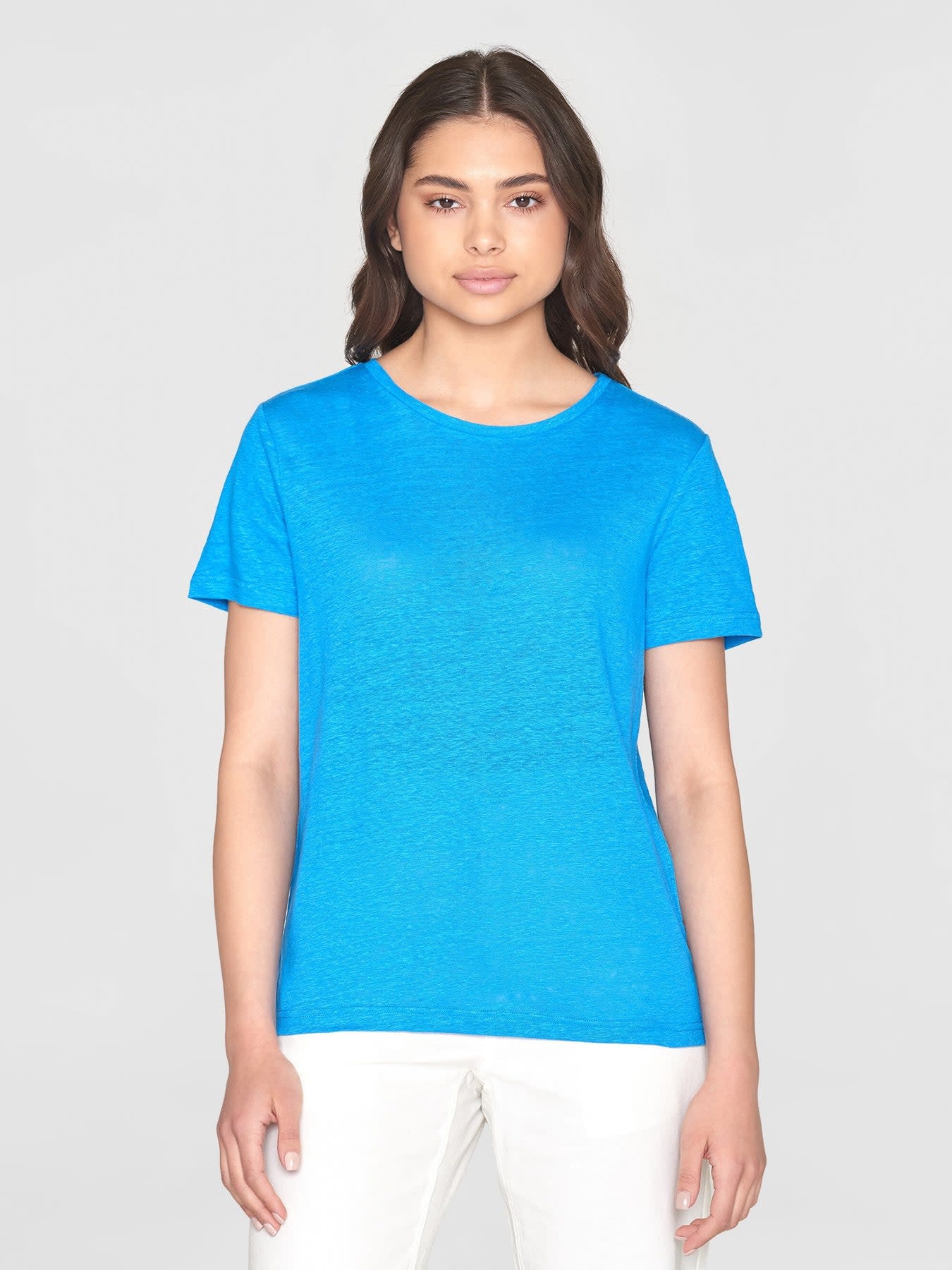 KnowledgeCotton Apparel KnowledgeCotton, Reg Linen T-Shirt, malibu blue, S