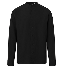 KnowledgeCotton Apparel KnowledgeCotton, Regular Linen Stand Collar Shirt, black jet, XL