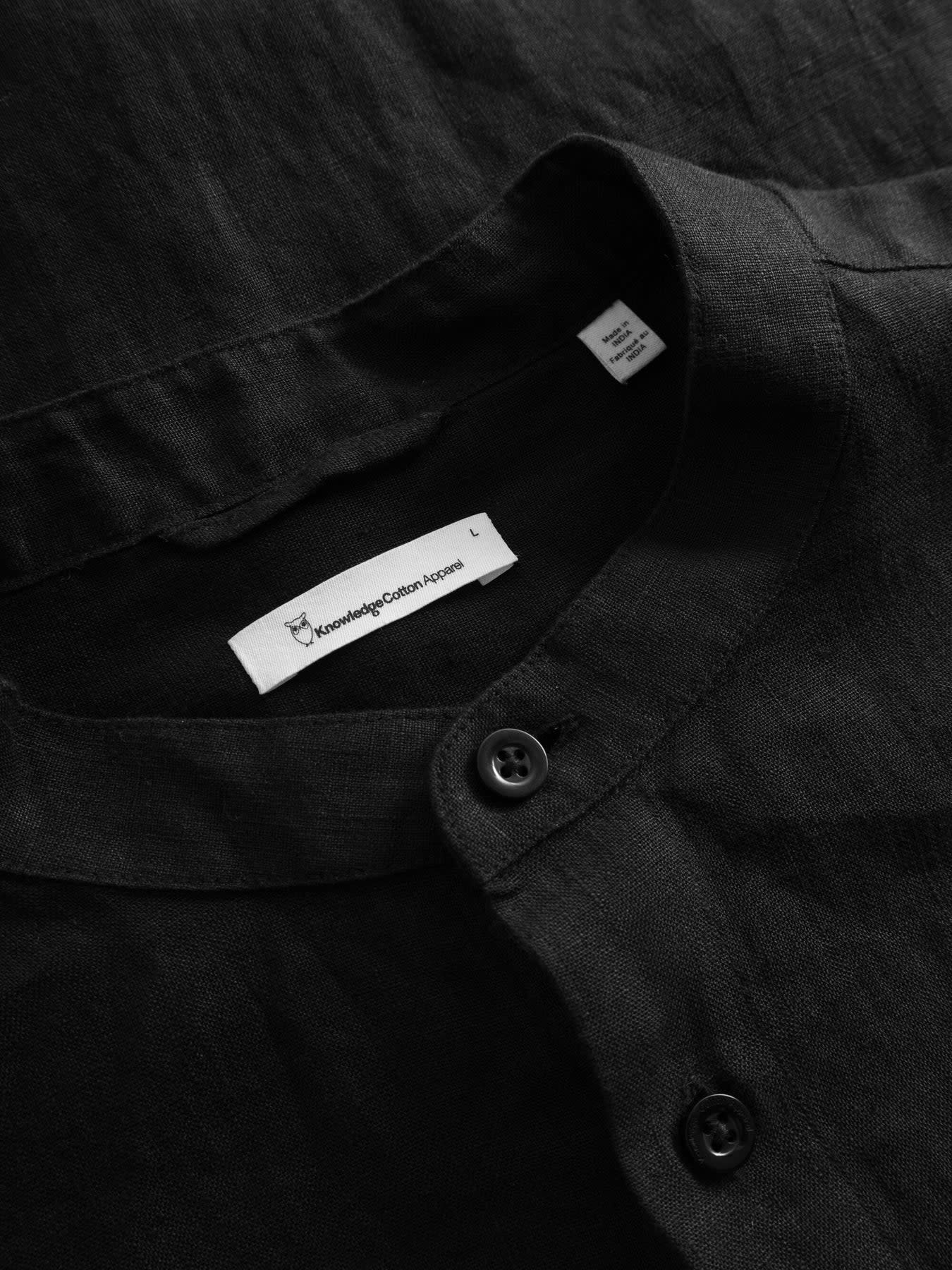 KnowledgeCotton Apparel KnowledgeCotton, Regular Linen Stand Collar Shirt, black jet, L