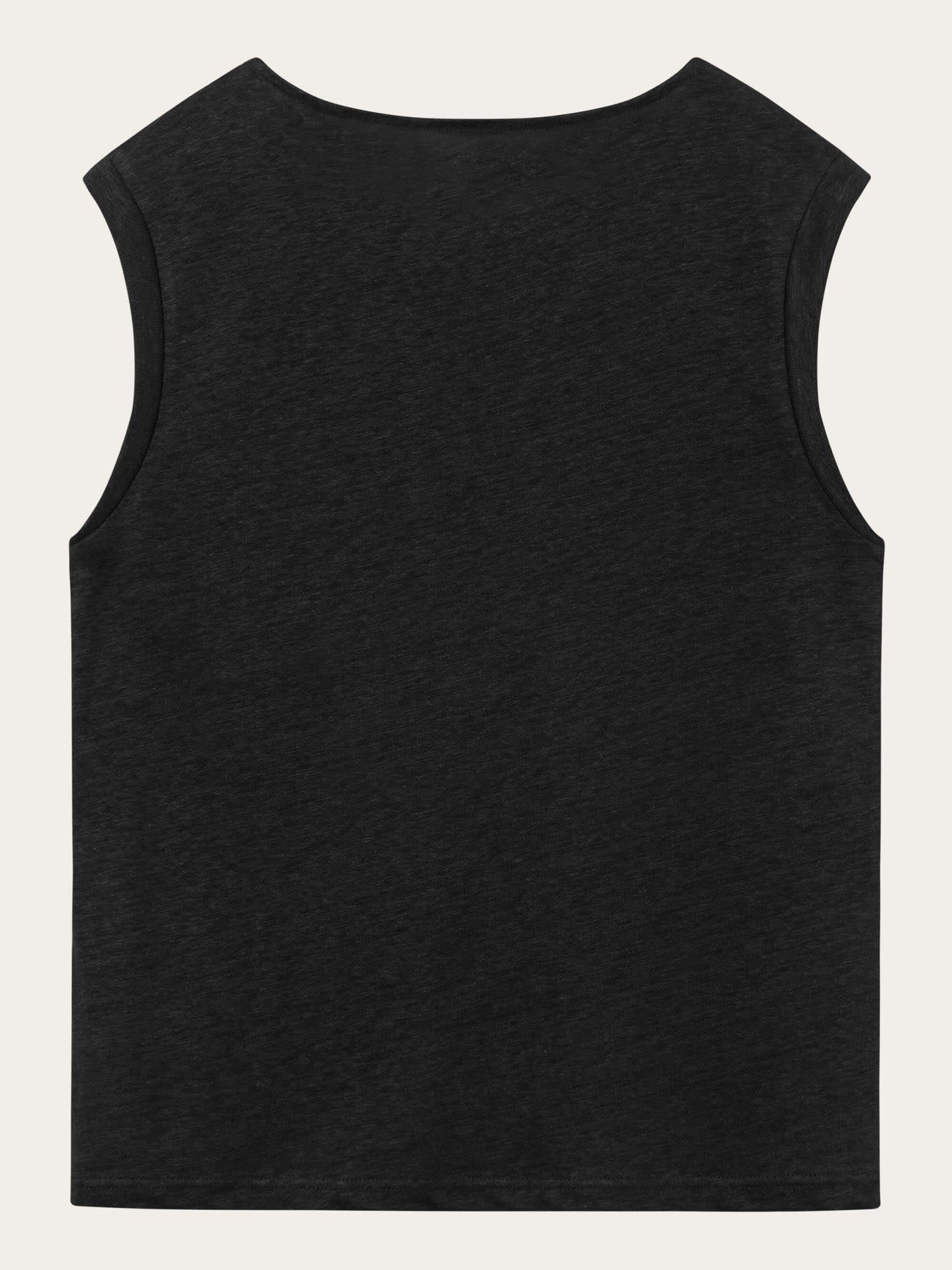 KnowledgeCotton Apparel KnowledgeCotton, Loose Fold Up Linen T-Shirt, black jet, L
