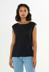 KnowledgeCotton Apparel KnowledgeCotton, Loose Fold Up Linen T-Shirt, black jet, L
