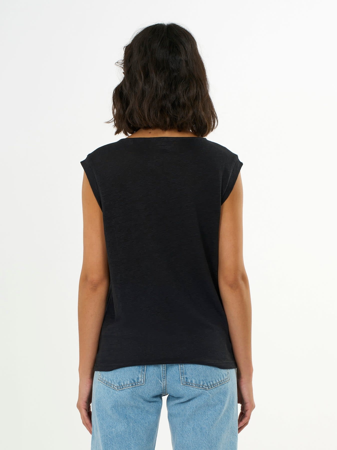 KnowledgeCotton Apparel KnowledgeCotton, Loose Fold Up Linen T-Shirt, black jet, L