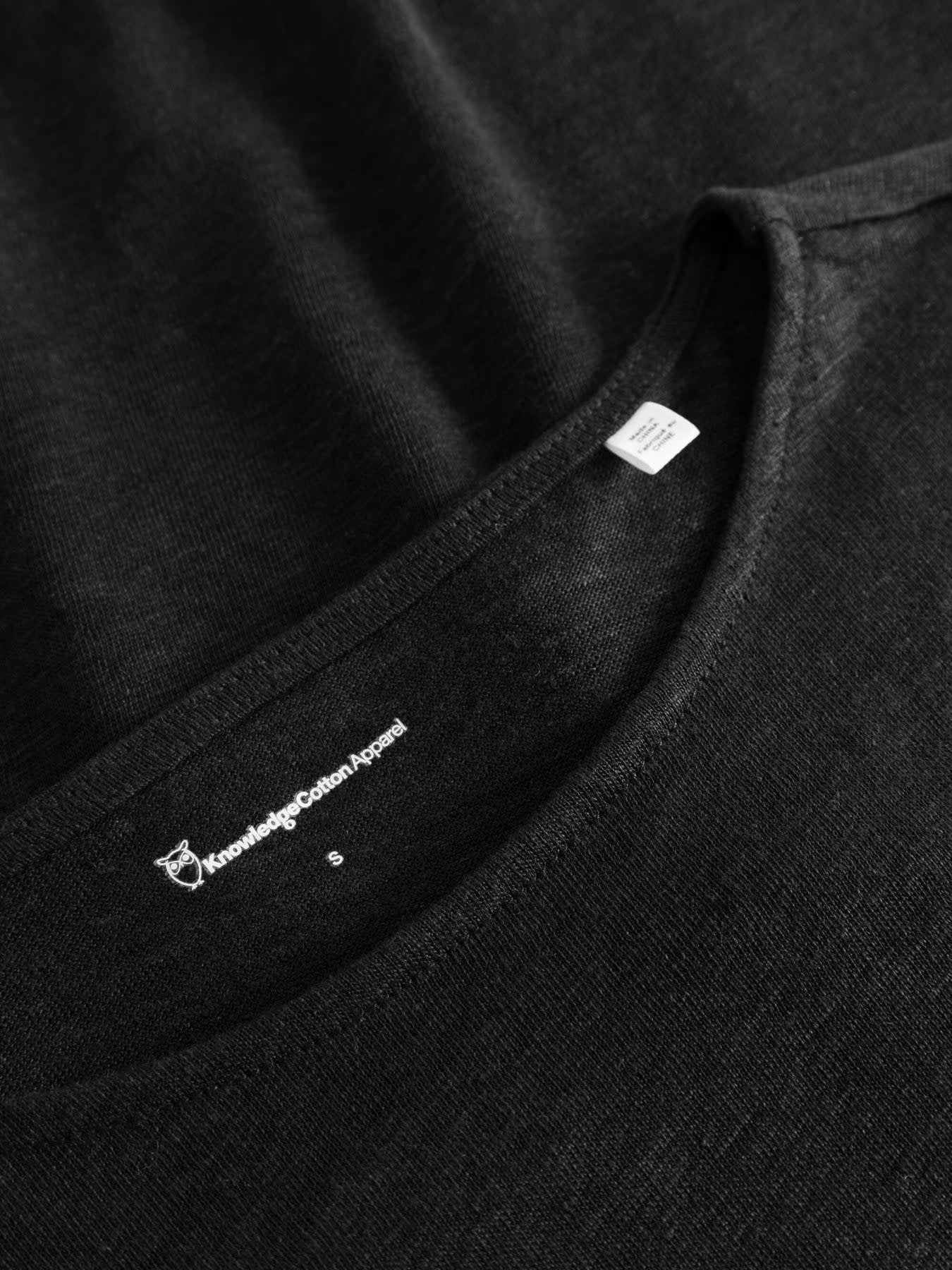 KnowledgeCotton Apparel KnowledgeCotton, Loose Fold Up Linen T-Shirt, black jet, L