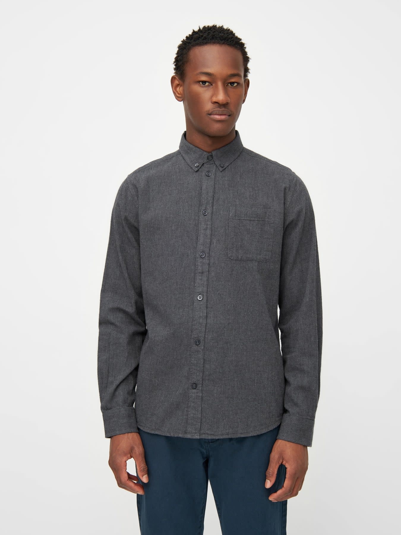 KnowledgeCotton Apparel KnowledgeCotton, Melangé Flannel, dark grey melange, S