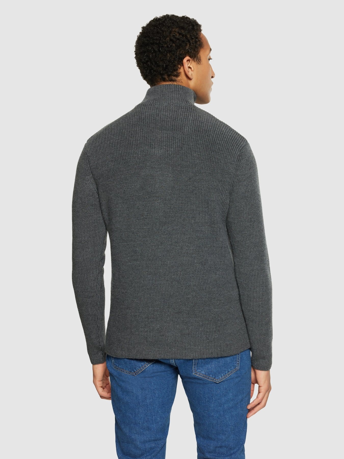 KnowledgeCotton Apparel KnowledgeCotton, Merino Wool Half Zip Knit, dark grey melange, S