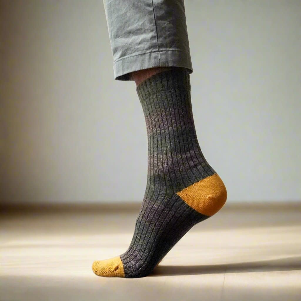 KLUE KLUE, Merino Wool Socks Striped, khaki/yellow, 41-46