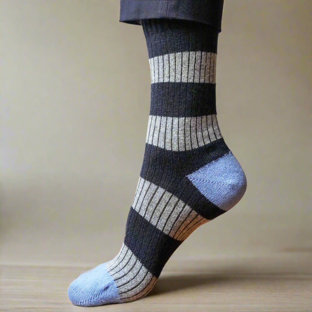 KLUE KLUE, Merino Wool Socks Striped, navy/grey, 41-46