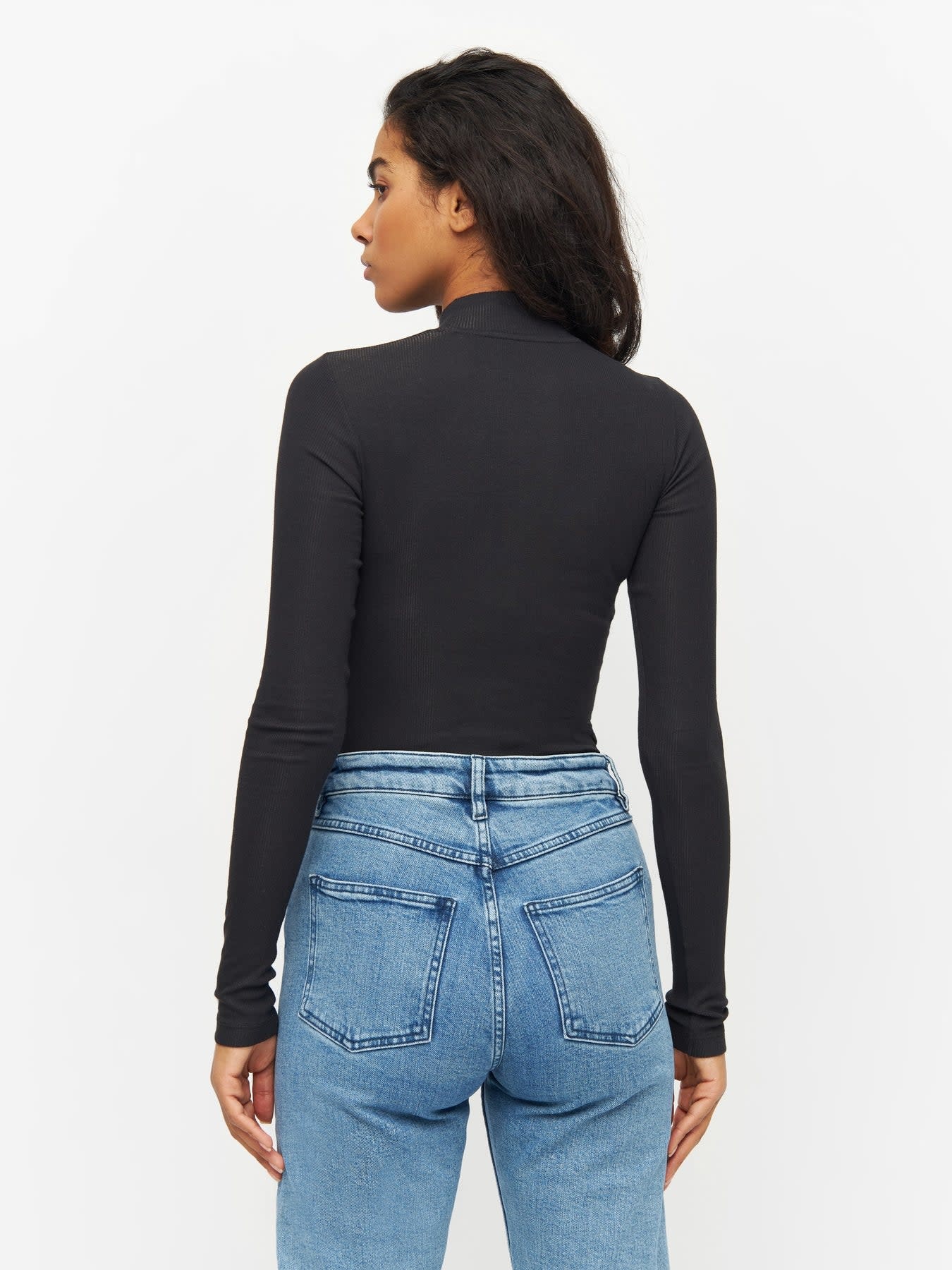 KnowledgeCotton Apparel KnowledgeCotton, Rib High Neck Long Sleeved, black jet, XS