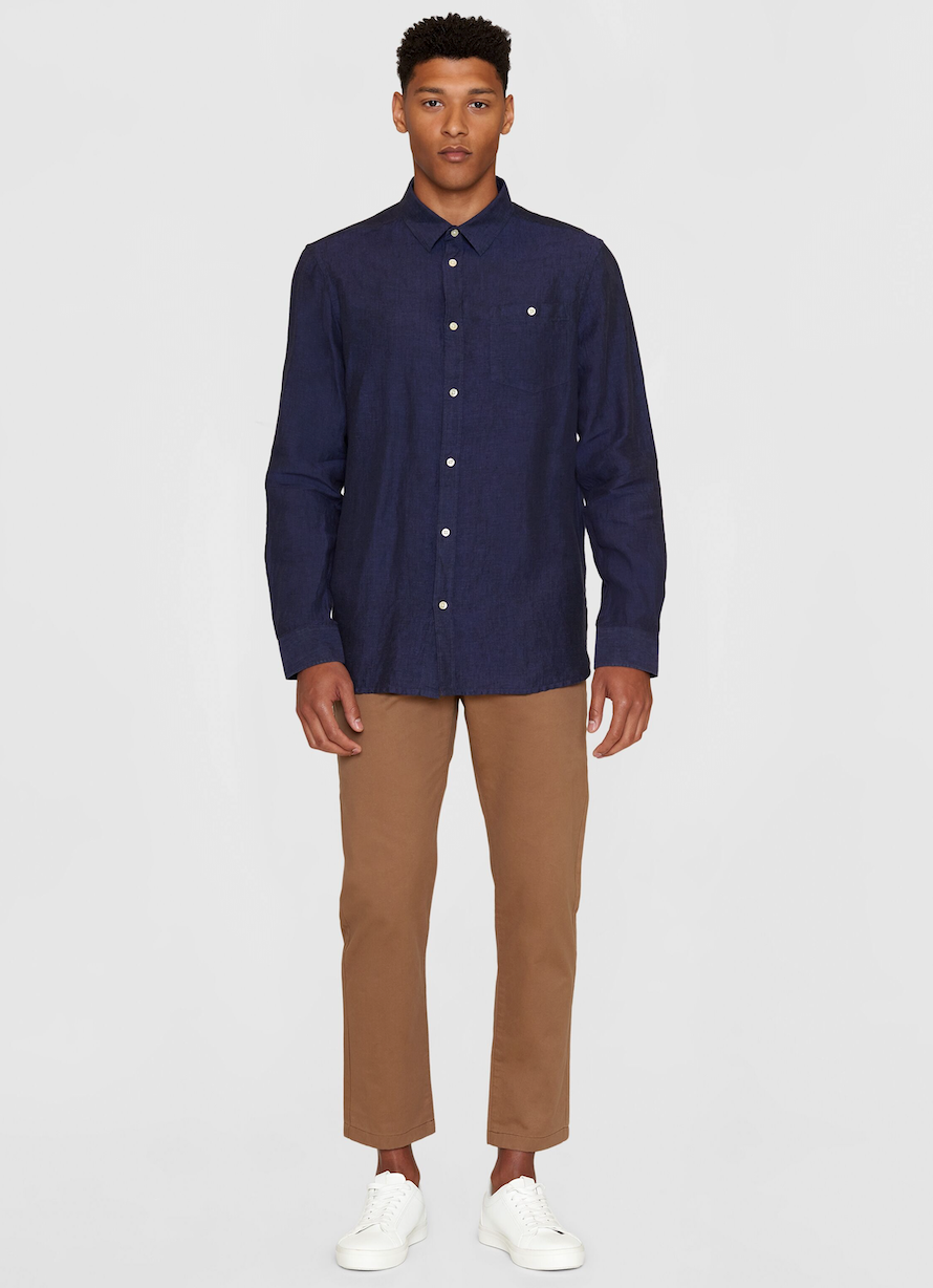 KnowledgeCotton Apparel KnowledgeCotton, Regular Linen Shirt, total eclipse, L