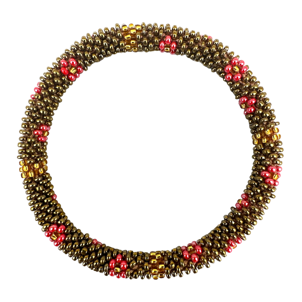 Maison Kizo Maison Kizo, Bracelet Népalais, olive/fleurs rouges