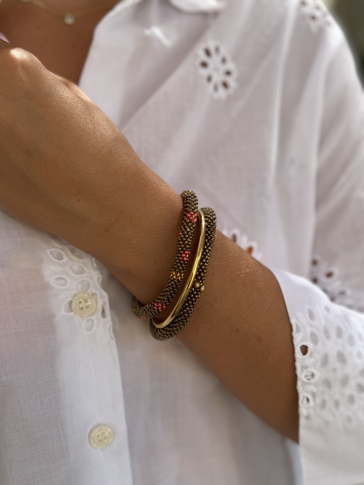 Maison Kizo Maison Kizo, Bracelet Népalais, olive/fleurs rouges