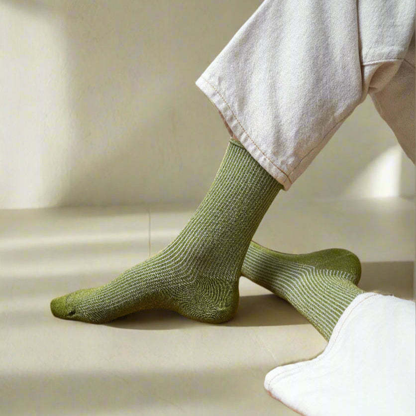 KLUE KLUE, Glitter Lurex Socks, olive green, 36-40