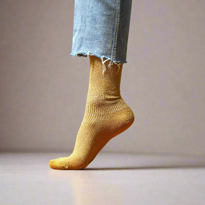 KLUE KLUE, Glitter Lurex Socks, mustard, 36-40