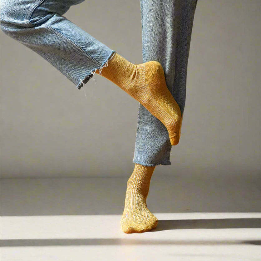 KLUE KLUE, Glitter Lurex Socks, mustard, 36-40