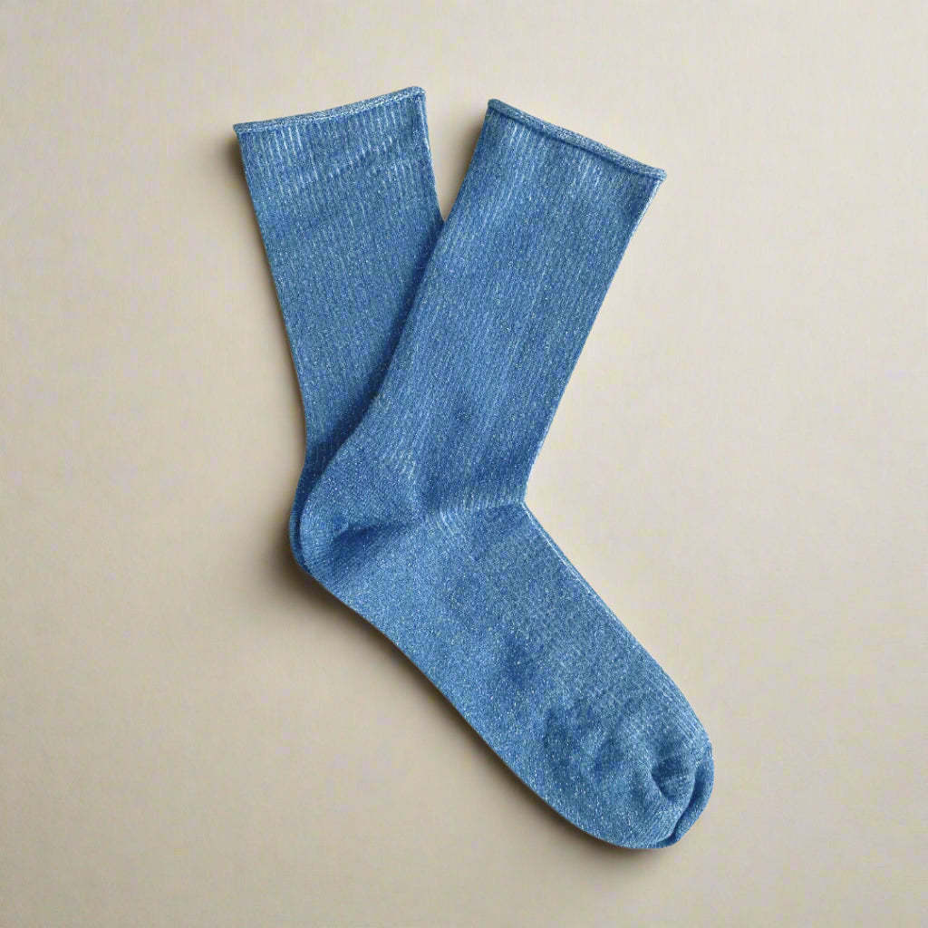KLUE KLUE, Glitter Lurex Socks, mineral blue, 36-40