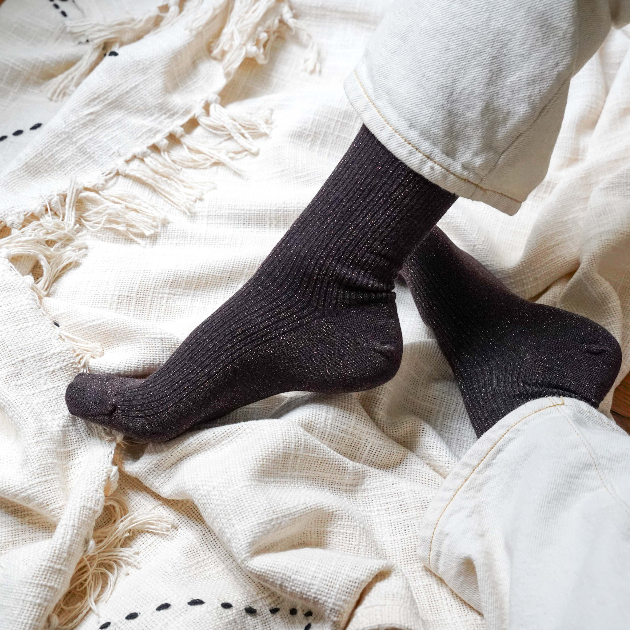 KLUE KLUE, Glitter Lurex Socks, chocolate dark brown, 36-40