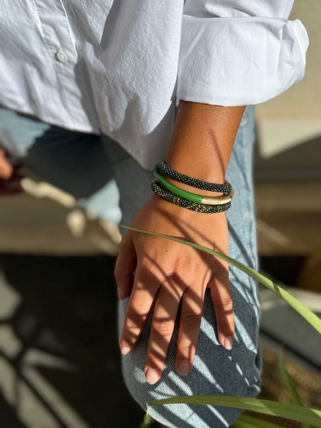 Maison Kizo Maison Kizo, Bracelet Népalais, vert foncé/or