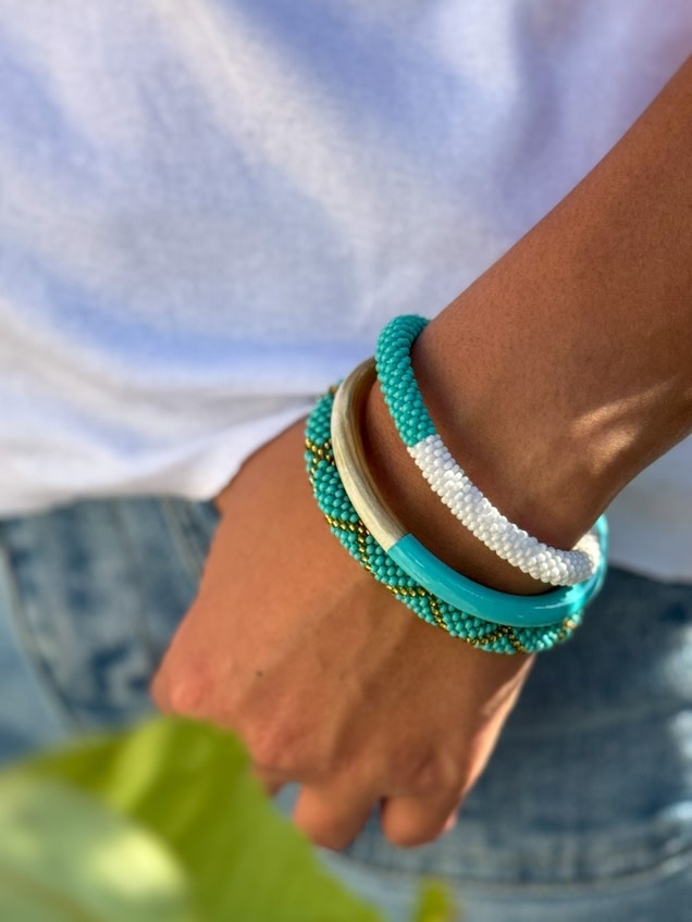 Maison Kizo Maison Kizo, Bracelet Népalais, blanc/turquoise
