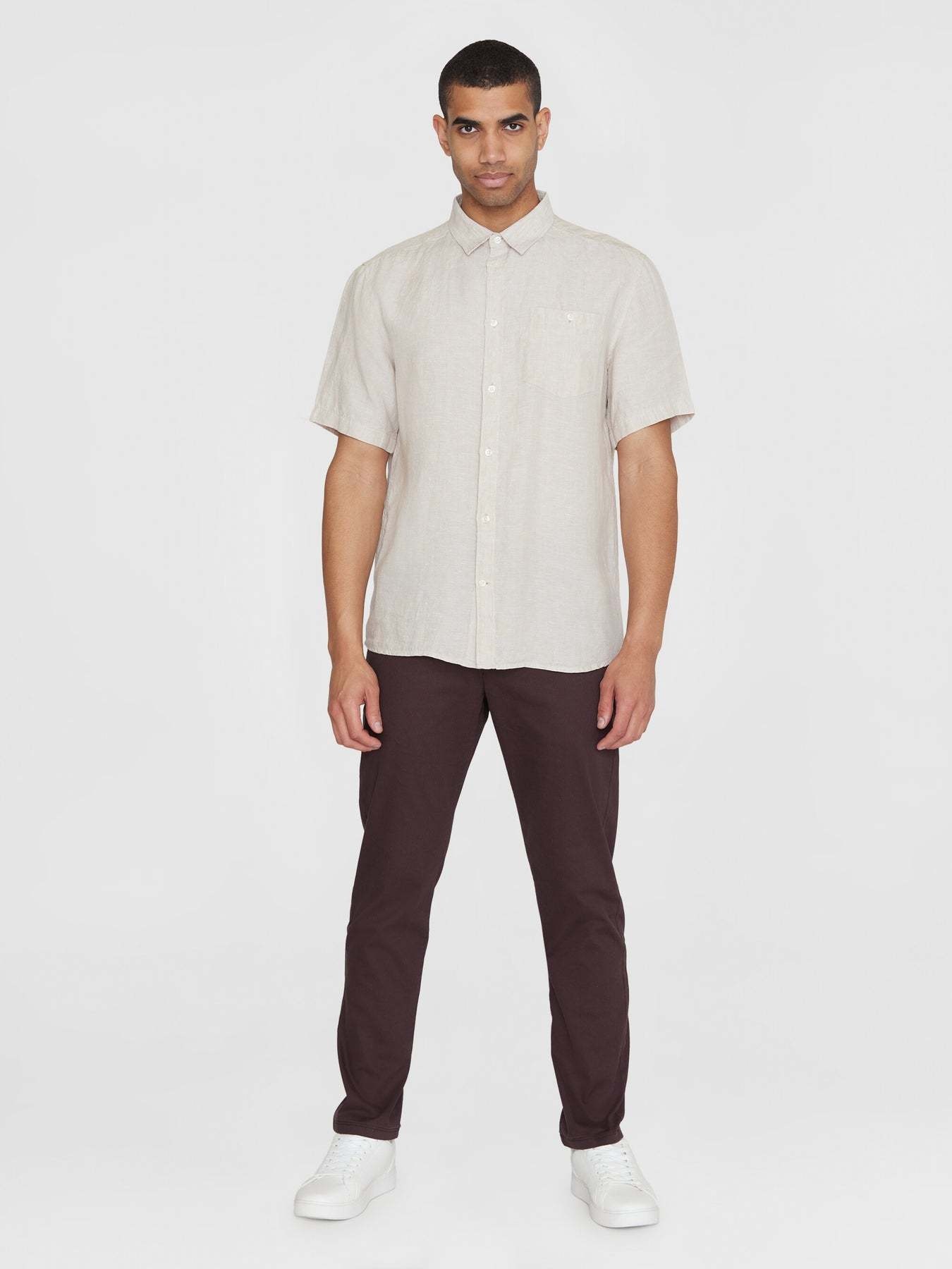 KnowledgeCotton Apparel KnowledgeCotton, Regular Linen Short Shirt, light feather gray, S