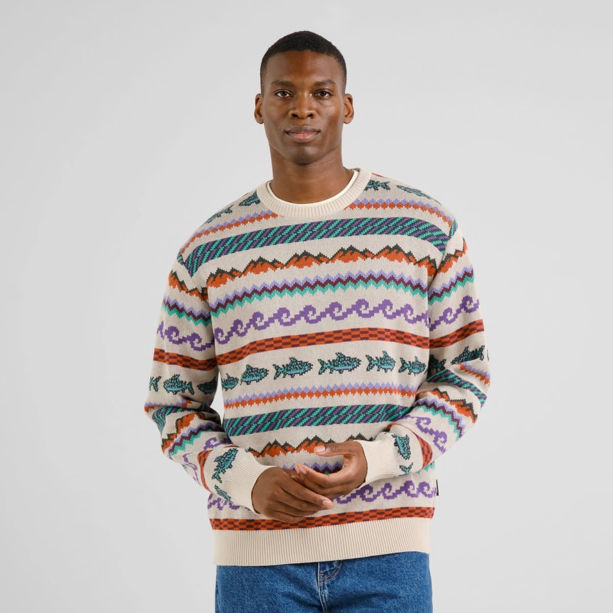 Dedicated Dedicated, Mora Sweater Fair Isle Trout, oat white, L